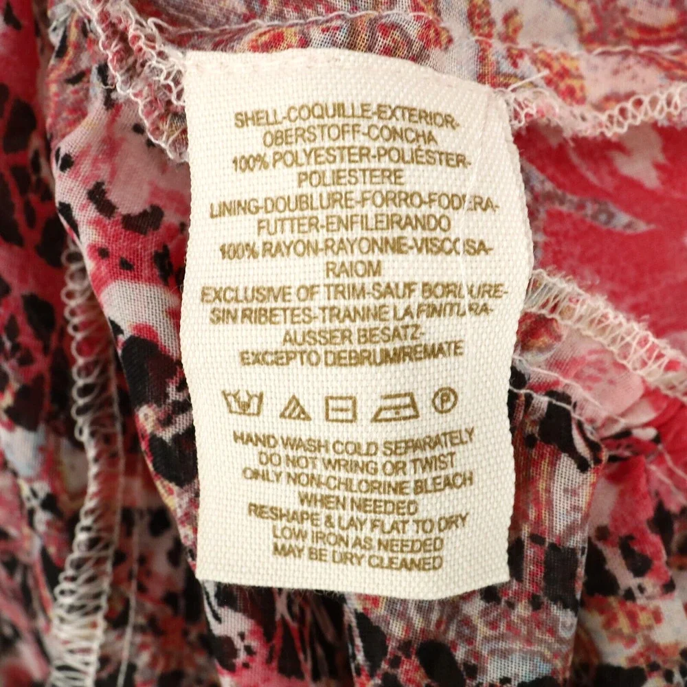 Free People Dress Womens 10 Maxi Ivory Red Pink Floral Lace Trim Lined Chiffon - Picture 11 of 13